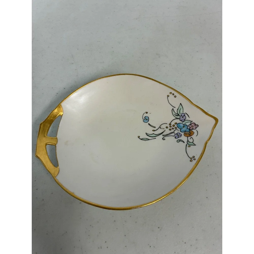 Antique 1926 Bremont Bavaria Porcelain Leaf‎ Trinket Dish Hand Painted Floral